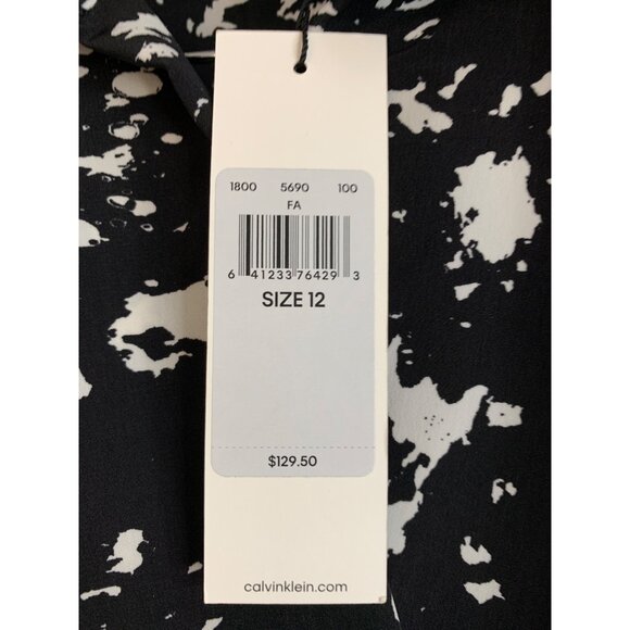 Calvin Klein Women's Black Abstract True Wrap Dress Size 12 7292 NWT Short SLV - Picture 6 of 9